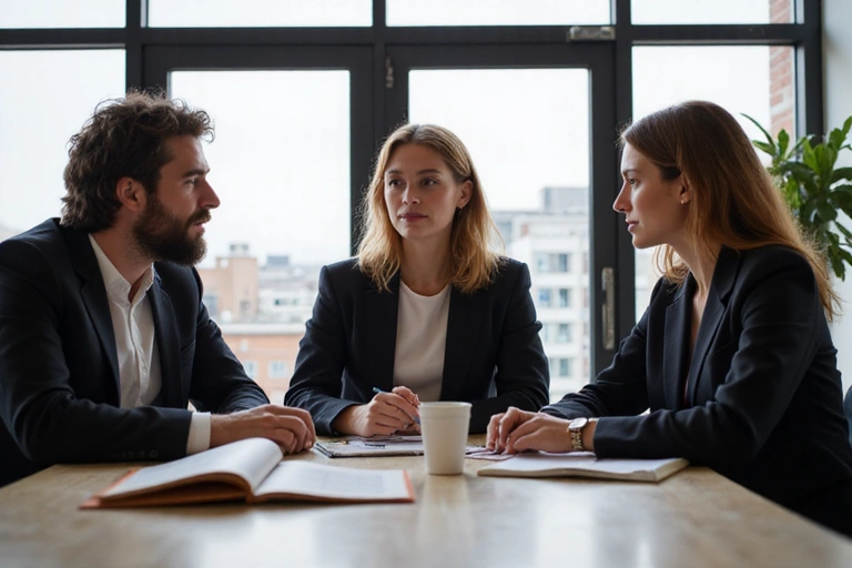 Professional lawyers collaborating in a modern office