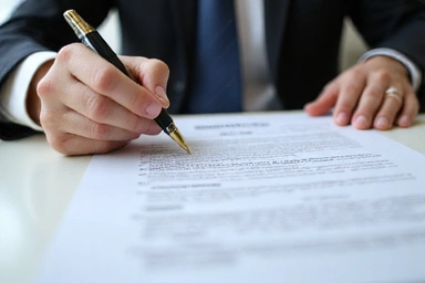 Close-up of a hand signing an employment contract with a pen
